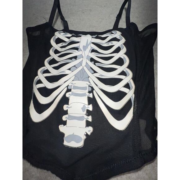 Black Mesh Ribcage Corset Top Adjustable Straps Gothic Punk Style, XS - Picture 3 of 5